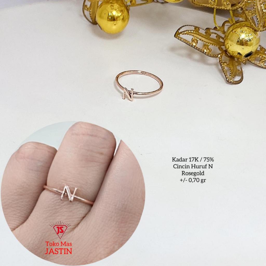 cincin huruf N rosegold kadar 17k/750