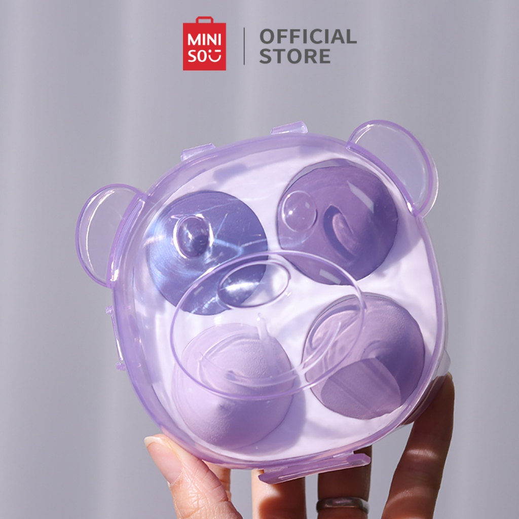 Miniso Kepulan RiasanMakeup Sponge With Bear Storage Case Kuas Rias Indah dan Lucu