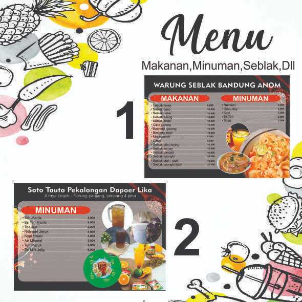 (UK A4 & F4) Menu Makanan Minuman / Menu Cafe,Warkop,Seblak,dll / Menu hidangan / Daftar Menu / Menu