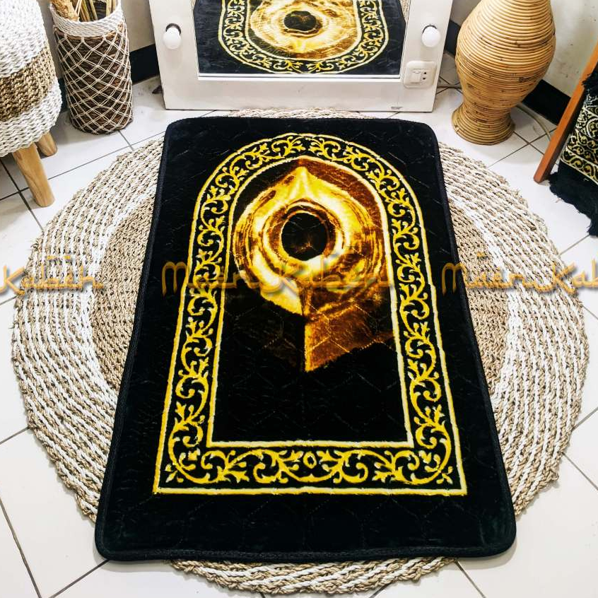 Sajadah Busa Bulu Tebal Import Warna Khusus Hitam-Sajadah Dewasa Kiswah Empuk Ukuran besar 70x110cm