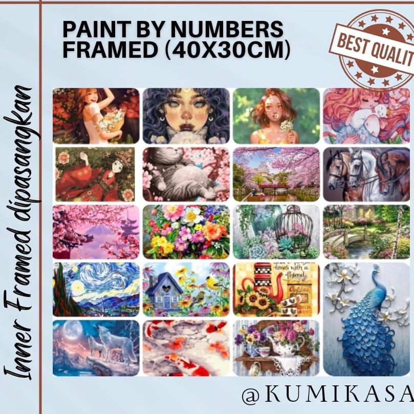 

SPESIAL FRAMED Paint by number 4x3 cm acylic oil paint ready stock hasil lukis bisa langsung dipajang