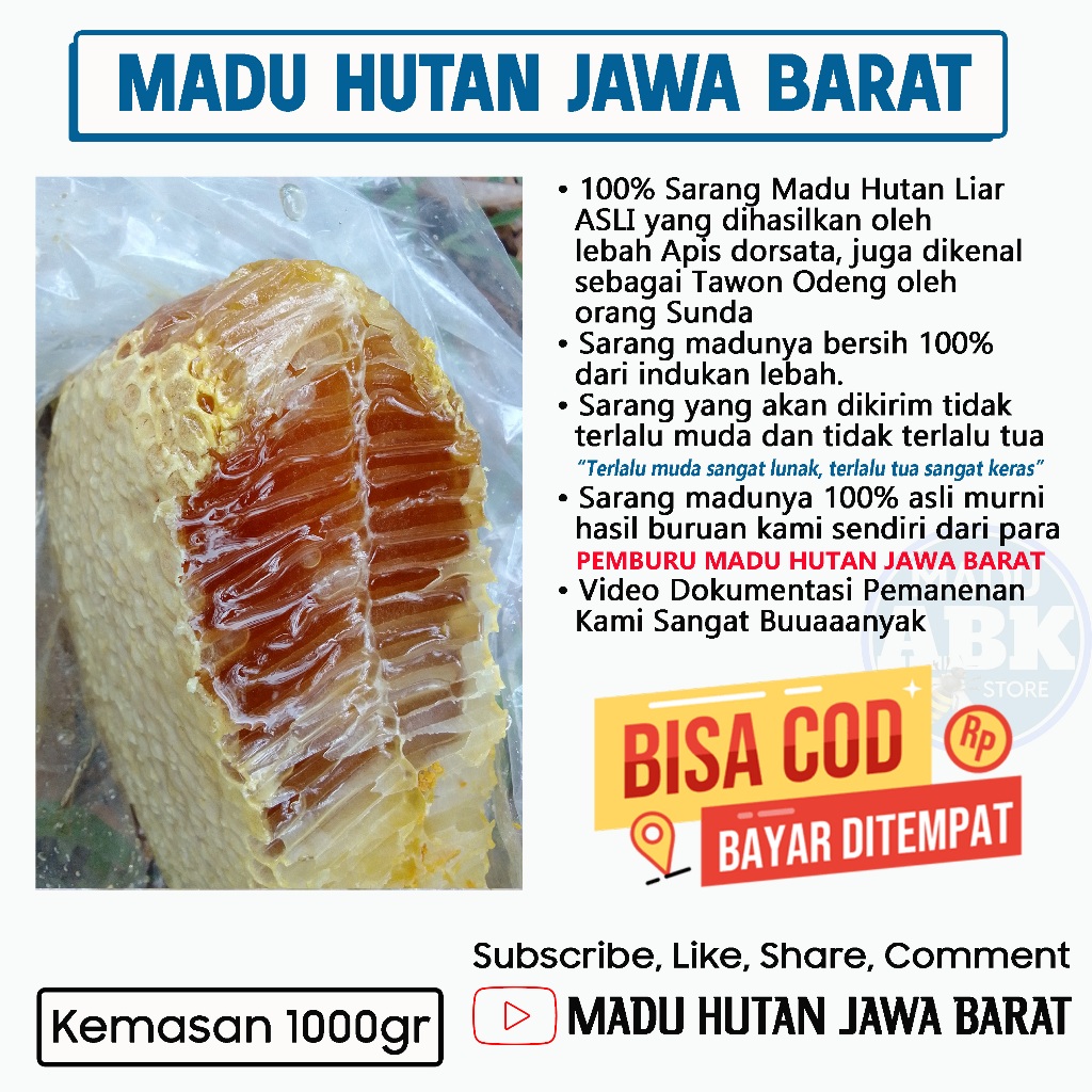 

Sarang Madu Hutan Liar 1kg | Nektar Bunga Alam Asli Murni 100% - Madu ABK Madu Hutan Jawa Barat