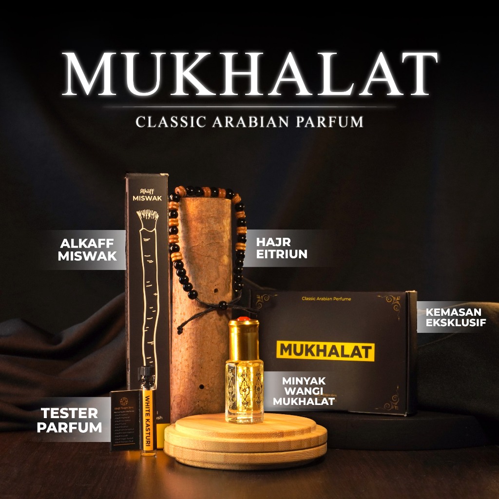 [MUKHALAT] - MINYAK WANGI MUKHALAT - GRATIS GELANG KAYU & ALKAFF MISWAK - 6ML