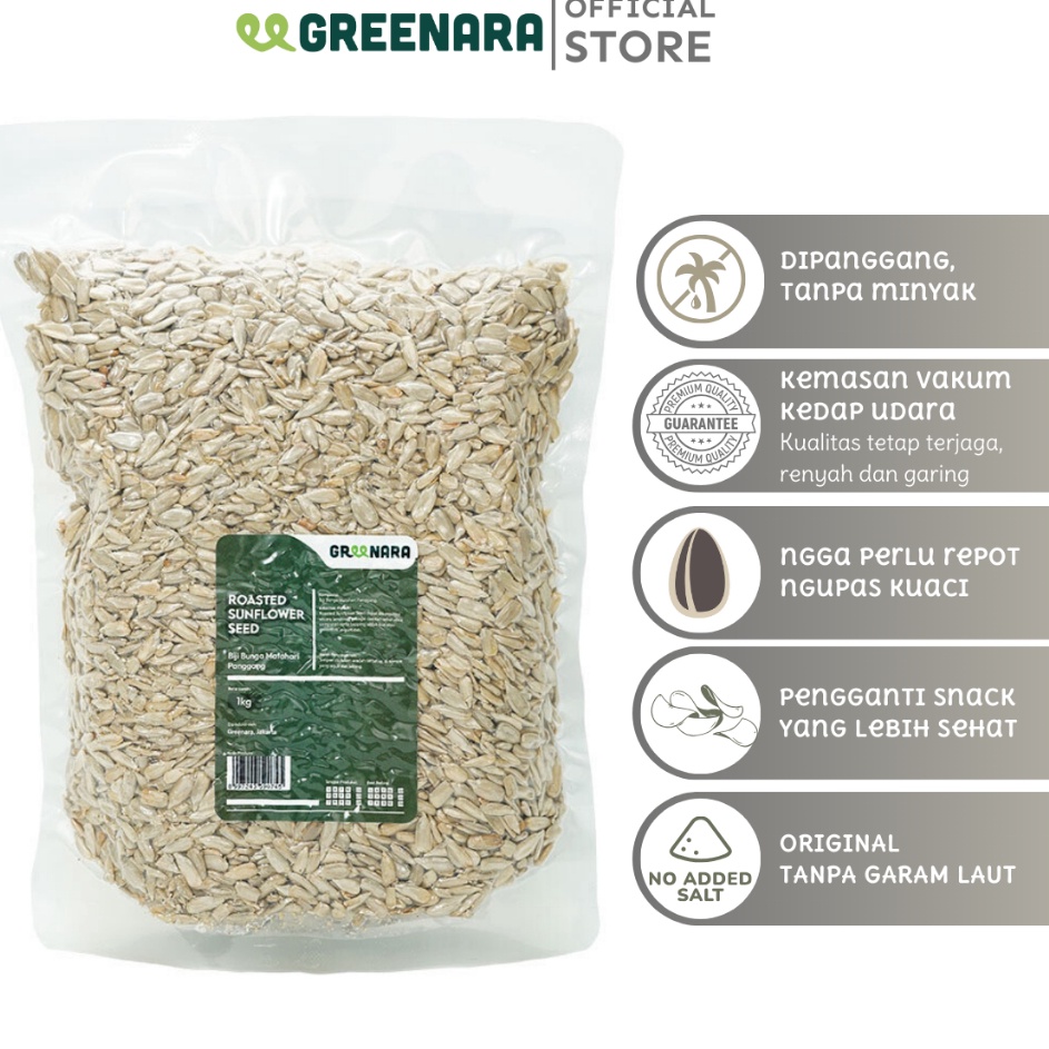 

DIJAMIN ORI Greenara Kuaci Kupas Panggang 1Kg Roasted Sunflower Seed