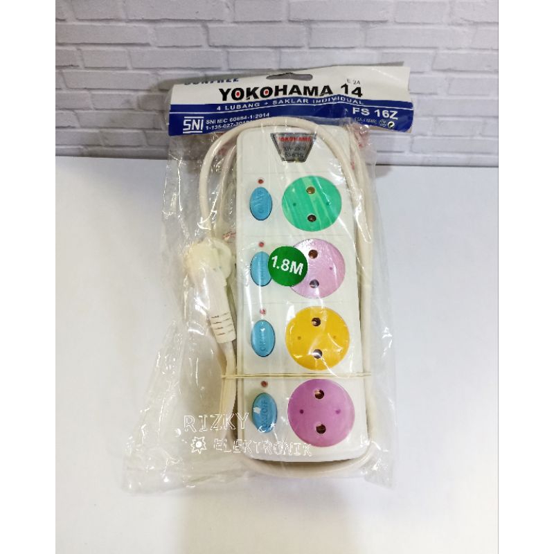 Stop Kontak Listrik Gepeng 4 Lubang Warna + Saklar On/Off + Kabel 1,8 Meter Yokohama 14