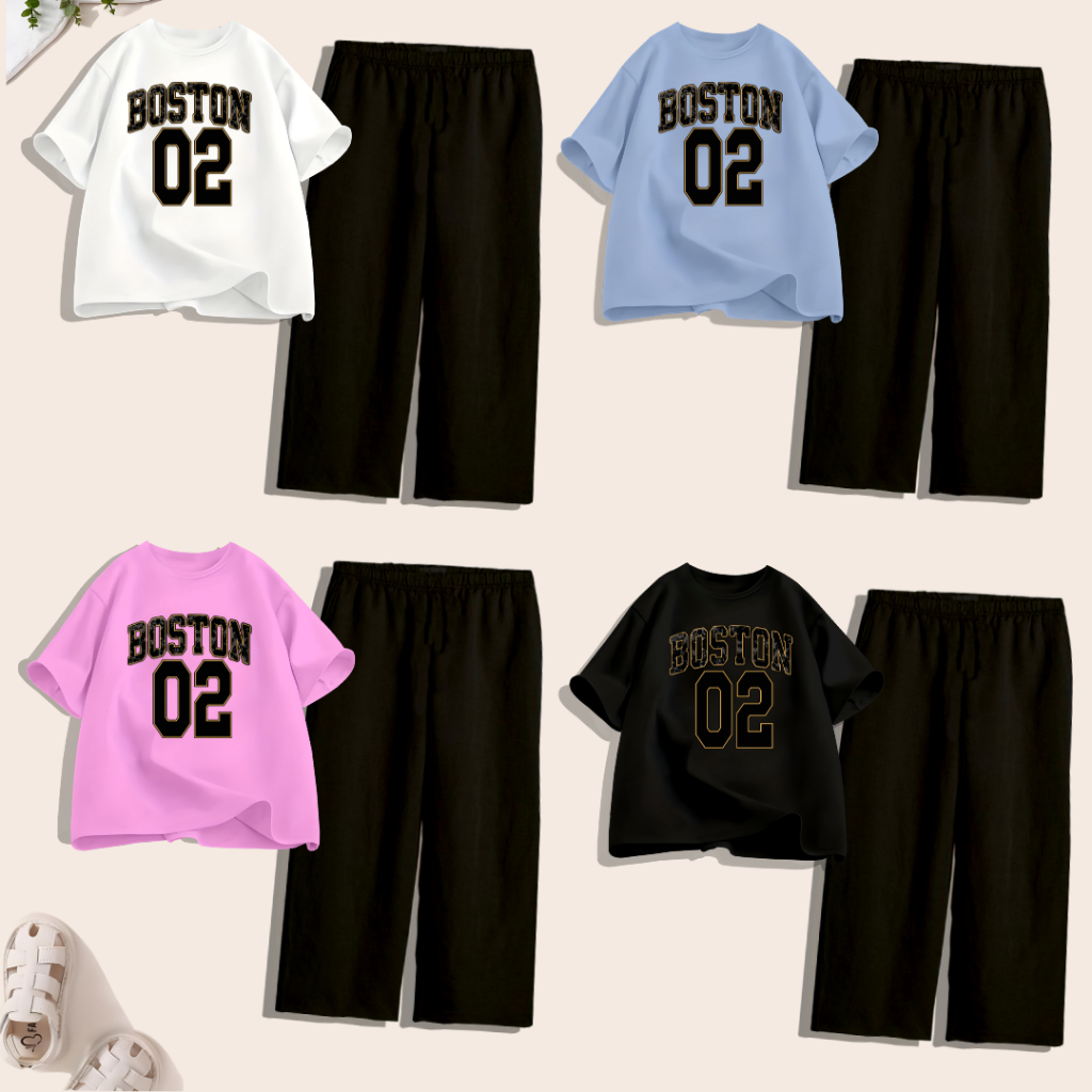 Setelan Anak Baju Celana Kulot Panjang usia 5-12 Tahun BOSTON 02
