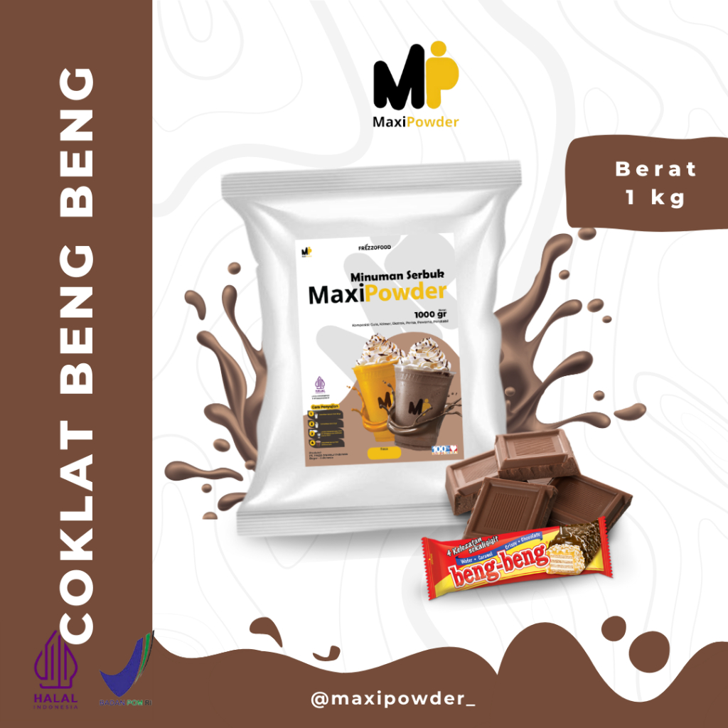

Bubuk MInuman Rasa Coklat Bengbeng 1kg / Minuman Kekinian Coklat Beng beng Termurah / MaxiPowder
