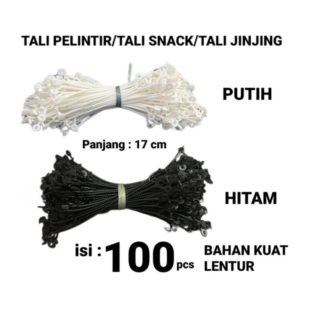 

Tali Plintir / Pelintir / tali jinjingan / tali plastik (100pc +-) TALI PLINTIR UNTUK TAS JINJING PEGANGAN PLASTIK POUCH WARNA PUTIH 100 PCS