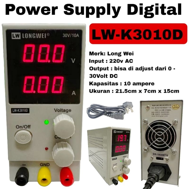 Power Supply Digital Long Wei DC 30v 10a LW-K3010D Adjustable 30 Volt 10 Ampere