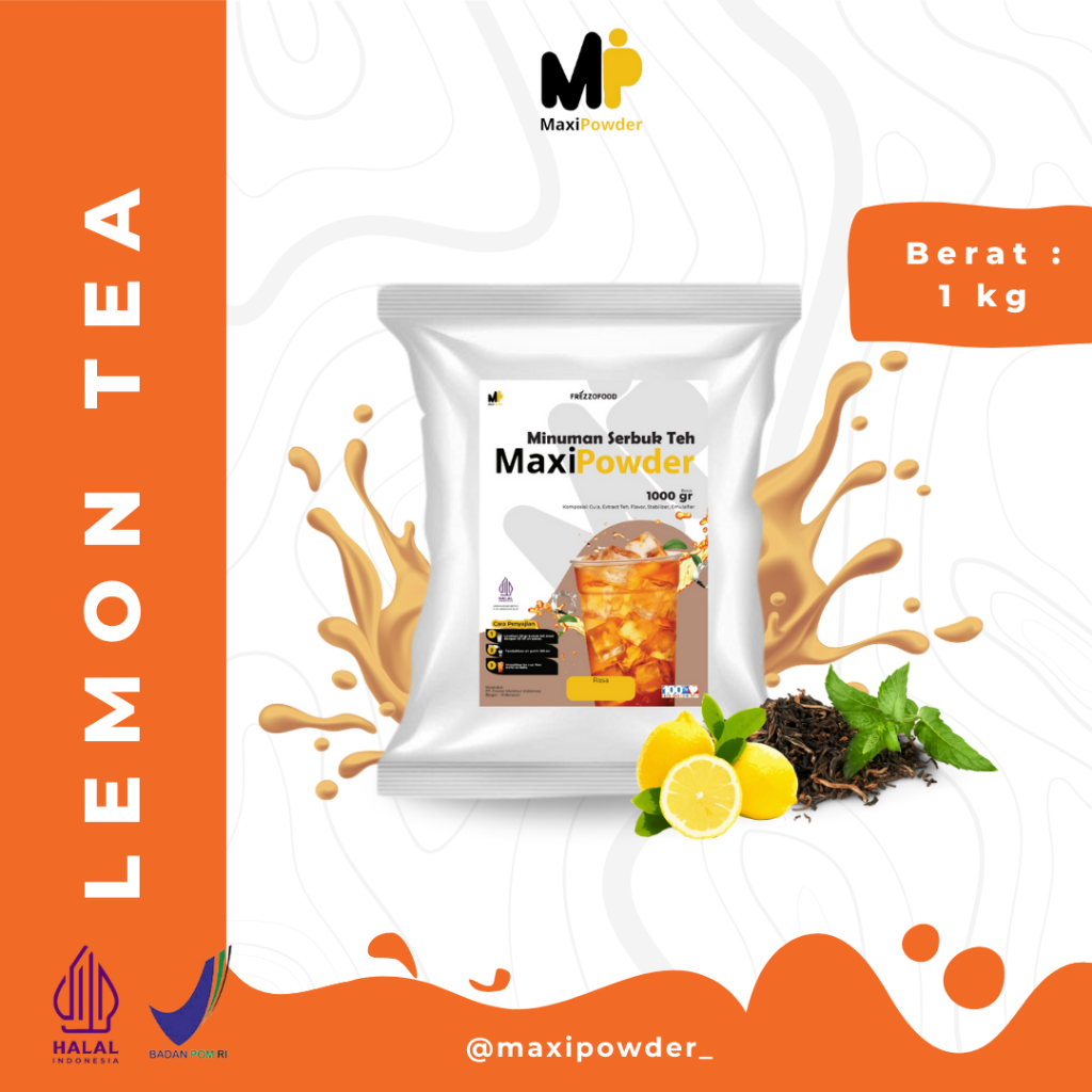 

Bubuk minuman Rasa Lemon Tea 1kg / Minuman Kekinian Lemon Tea Termurah / MaxiPowder