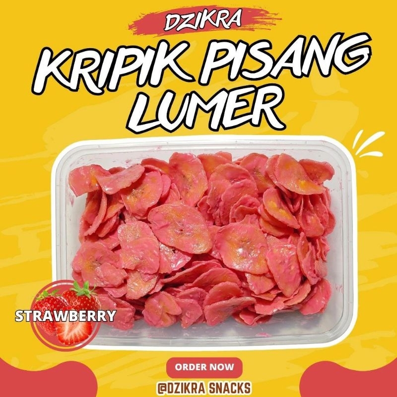 

Dzikra Snack kemasan box 175gr Ekstra lumer - cemilan enak Kripik pisang Strawberry super lumer