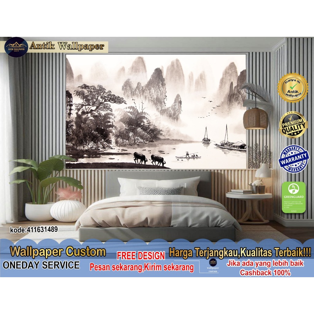 Wallpaper Custom 3D Tema 3D Mural Abstrak| Tempat Tidur