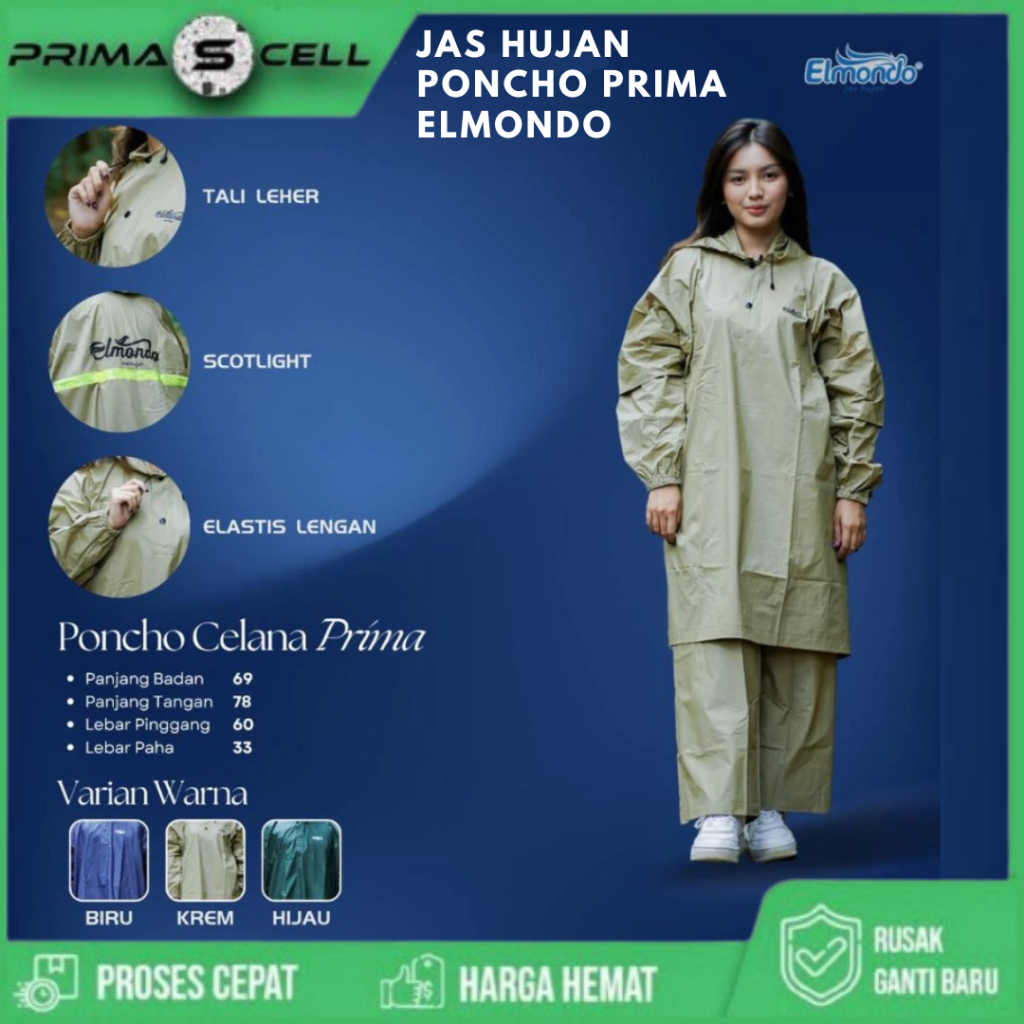Jas Hujan Elmondo Prima,Jas Hujan Ponco Lengan Celana Original