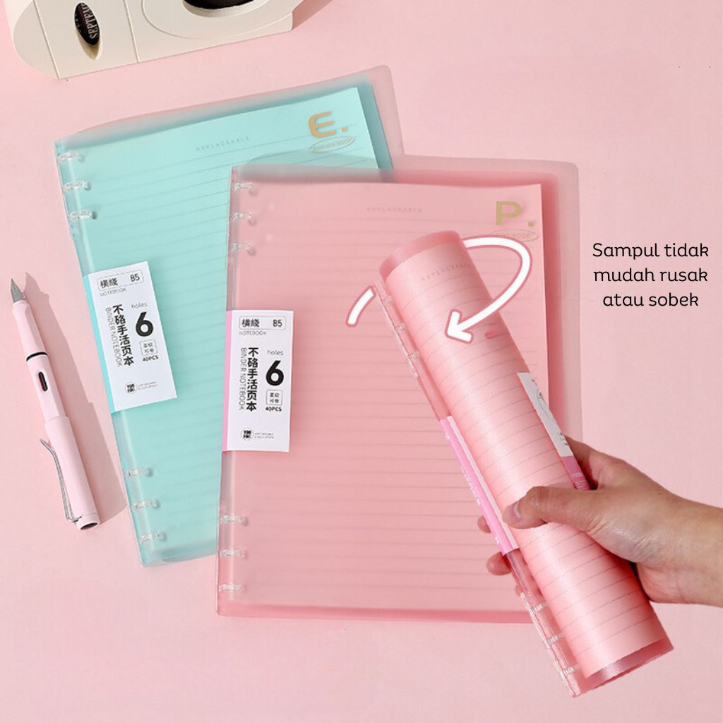 

PINKABULOUS Soft Cover 6 Ring Slim File Binder A5 - Buku Binder A5 - Binder 6 Lubang