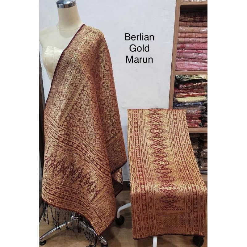 Songket Tumtuman Tanpa Sambungan Benang Berlian Sutra Warna Marun Ungu Coklat Tembaga Gold Silver