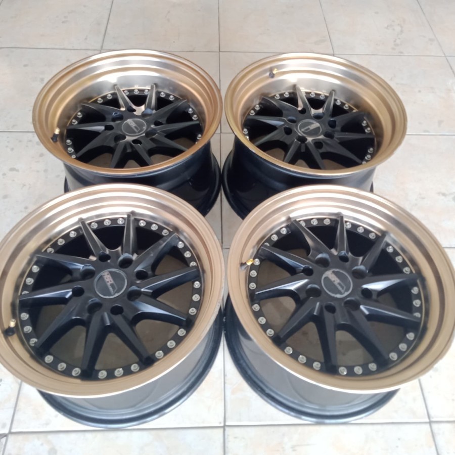VELG MOBIL BEKAS MURAH CELONG HSR TIAKUR RING 15 LEBAR 8/9 PCD 4X100 4X114 ET30/25 BLK/BRZ BUAT AVAN