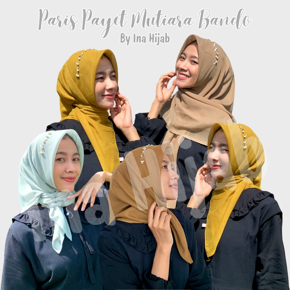 Hijab Segiempat Paris Payet Bando Mutiara/ Jilbab Payet Bando Mutiara
