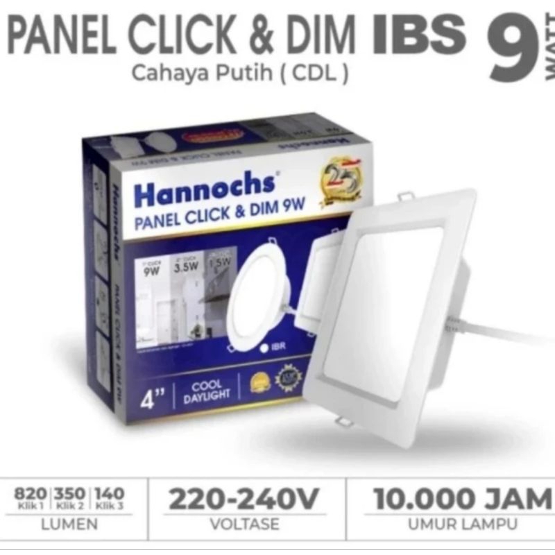 Hannochs Lampu Bohlam LED Panel Click and Dim 9 Watt IBS Cahaya Putih