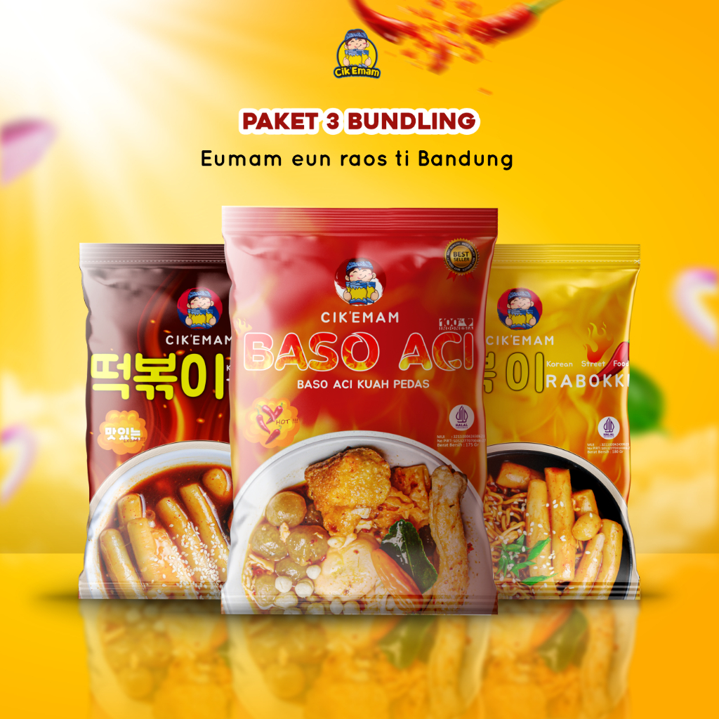 

Cik’Emam – Paket Bundling 3 - Rabokki Topokki Baso Aci - BasoAci Cuankie Boci Rendang -Halal Cikemam