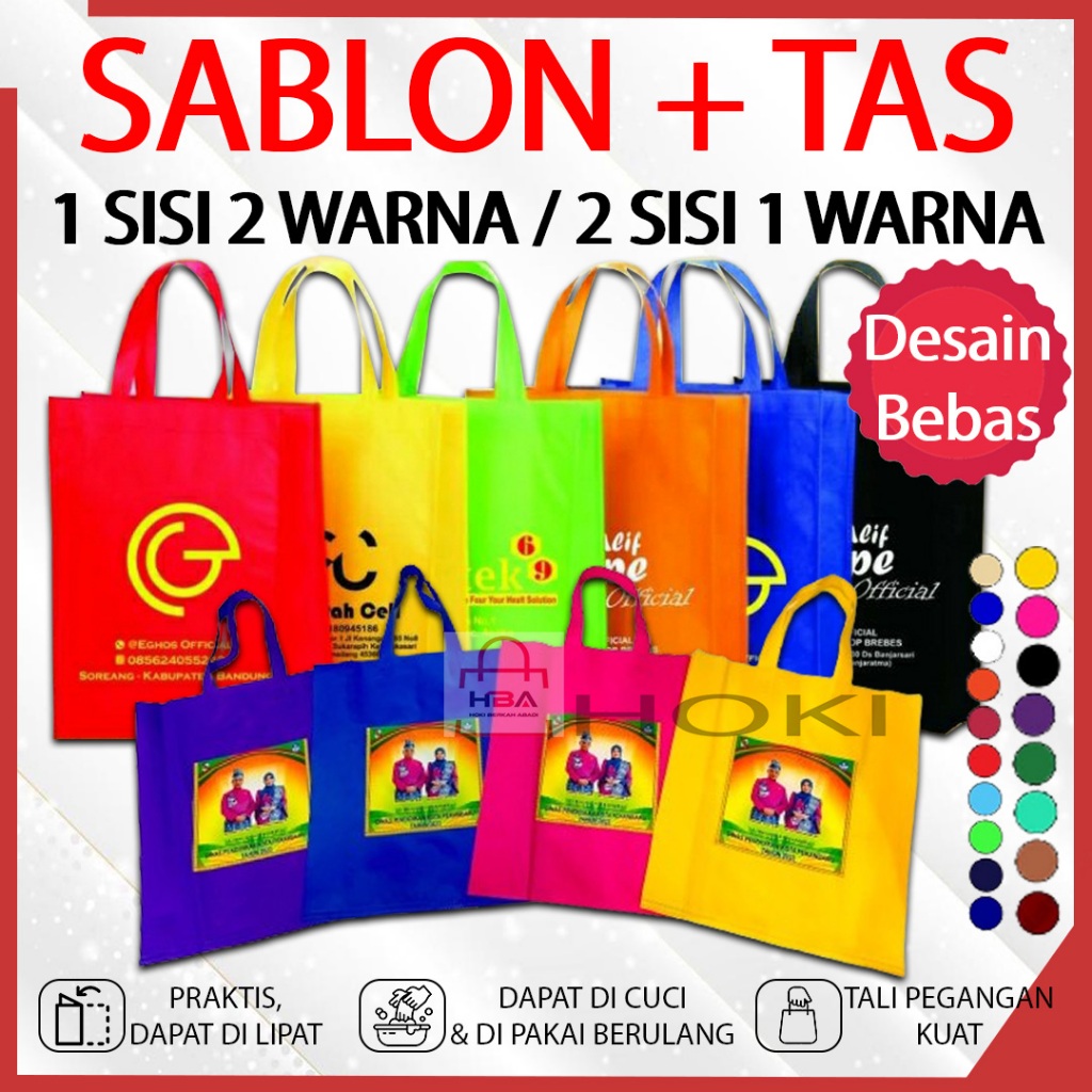 

CUSTOM SABLON PLUS TAS Goodie Bag HANDLE 1 SISI 2 WARNA / 2 SISI 1 WARNA Spunbond Tas Belanja Totebag Hampers Souvenir Nikah