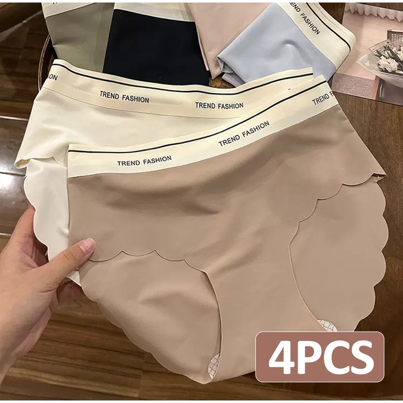 4PCS Celana Dalam Wanita Ice Silk Seamless Panties Lembut Super Tipis Seamless