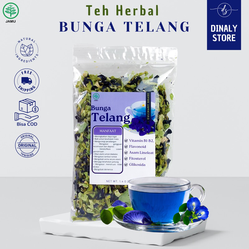 

TEH BUNGA TELLANG 40 GRAM | BUTTERFLY PEA | TEH HERBAL | MINUMAN KESEHATAN TINGGI VIT C