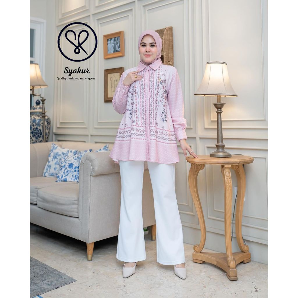 Syakur Collection tunik blouse premium motif printing monogram terbaru by Syakur Collection