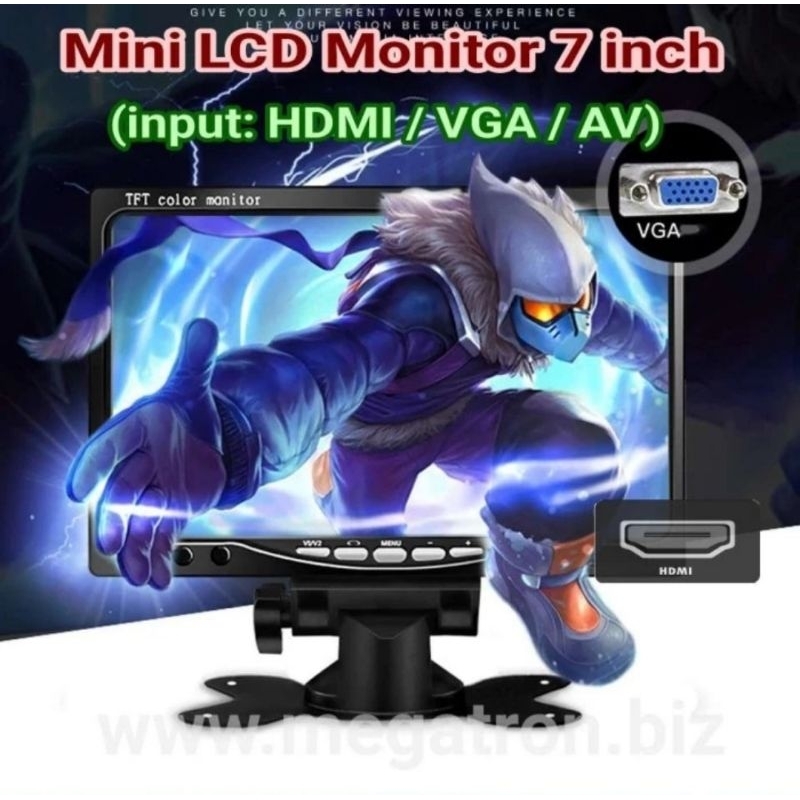 Mini LED monitor 7 inch (input: HDMI / VGA / RCA) - build-in Speaker