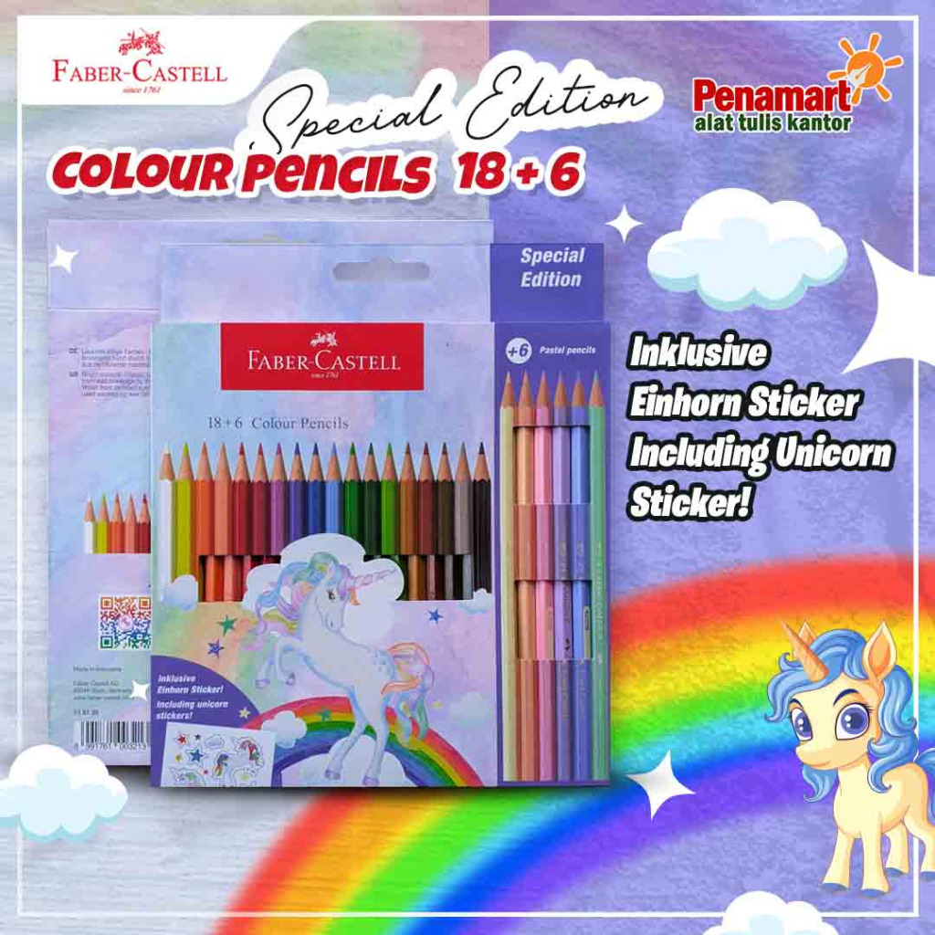 

Faber-Castell Colour Pencils Special Edition 18+6 Warna Pastel Include Unicorn Sticker (B0625)