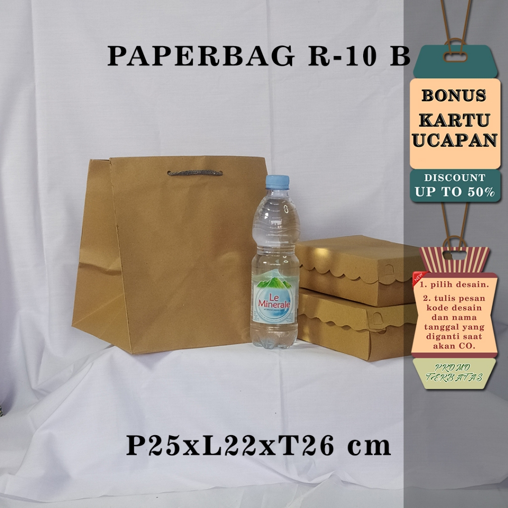 

PAPERBAG BONUS KARTU UCAPAN UKURAN R-10 B (P25 X L22 X T26 CM) WARNA COKELAT POLOS