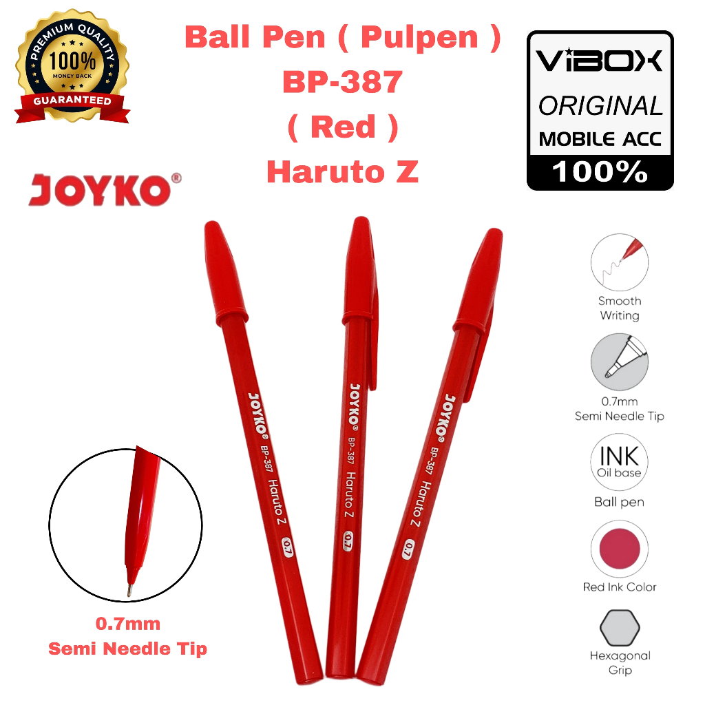 

Pena Merah Joyko Original PulPen Red ink Color Edition BP-387 Haruto Z 0.7 mm Hexagonal Grip Premium [MPG]