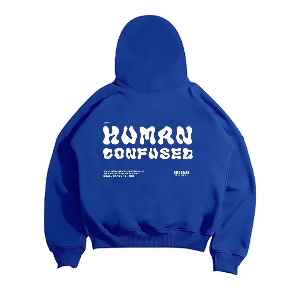 DRAS.id | HOODIE BOXY OVERSIZE BIRU ELEKTRIK BIREL | HUMAN CONFUSED