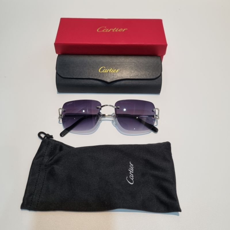 kacamata c de cartier piccadilly sunglasses frameless glasses pria wanita mewah silver gold titanium