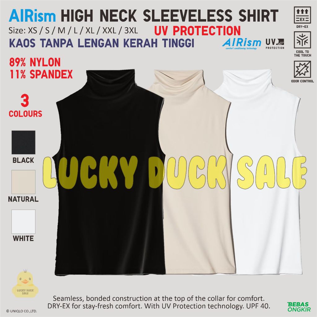 Airism High Neck Sleeveless Shirt Kaos Dalaman Wanita Manset UNIQLO Inner Airism Sleeveless Shirt