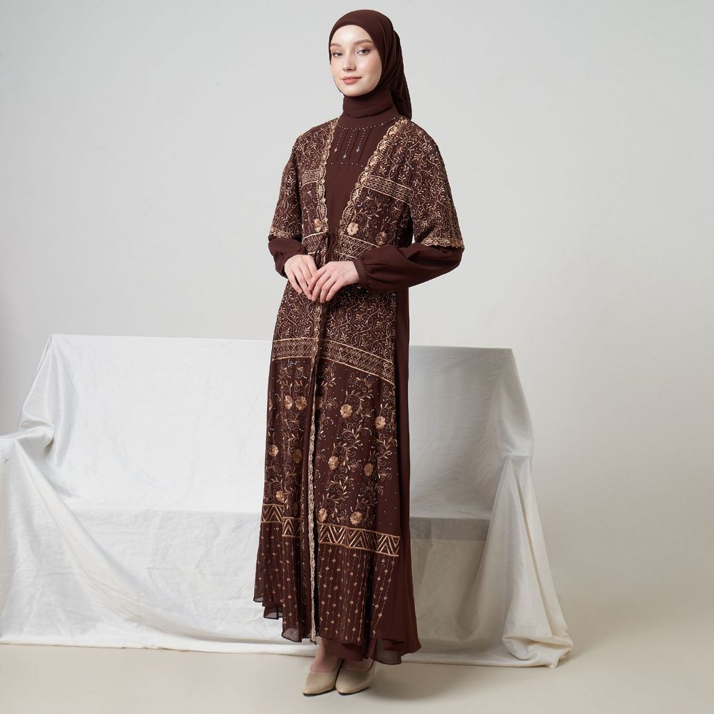 LAROSA Gamis Premium Bordir Payet Wanita set Hijab Amani Dress - Ceruti Babydoll 2 piece outer lepas