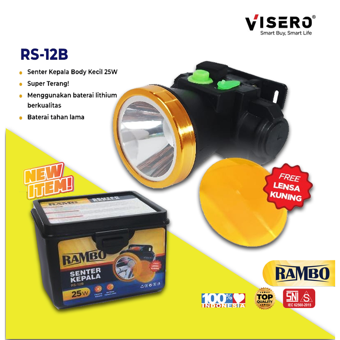 Senter Kepala Visero RAMBO RS-12B 25W | Senter Kepala Cas Cahaya Putih