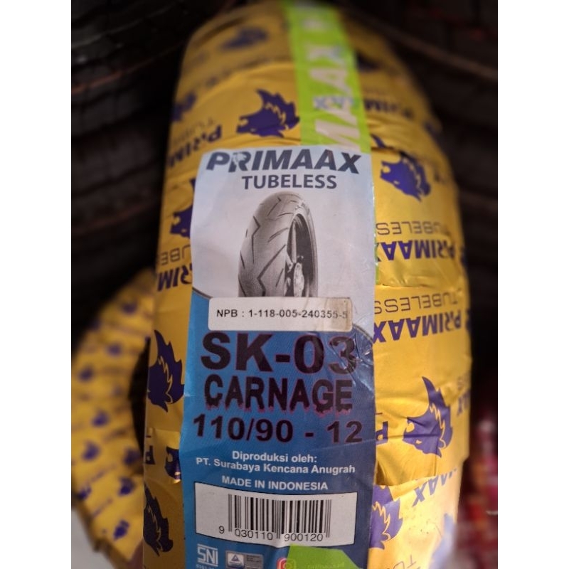 BAN LUAR SK03 110/90-12 PRIMAX TUBLES SCOOPY BELAKANG PRIMAAX SK 03 PIRELLI
