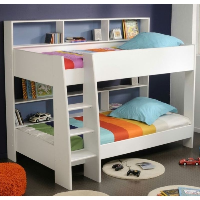 Ranjang anak tingkat 2 kasur, Bunk bed cat duco putih, Ranjang susun warna putih,