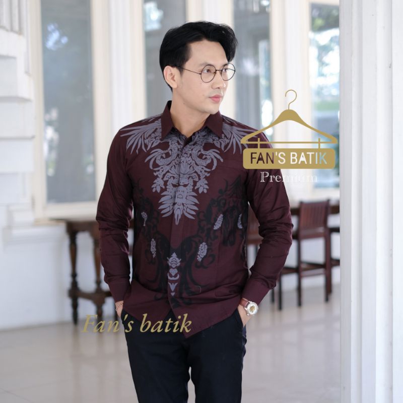 ASKALA kemeja batik slimfit pria merah maroon burgundy/kemeja batik pria lengan panjang warna merah 