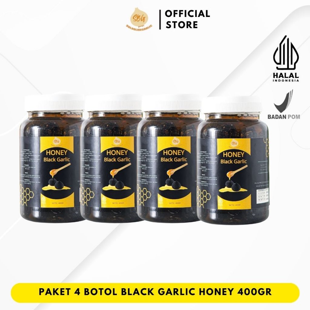 

SBG PAKET 4 BOTOL Black Garlic Honey Bawang Hitam Madu Garlic Madu 400gr Bawang Hitam Tunggal