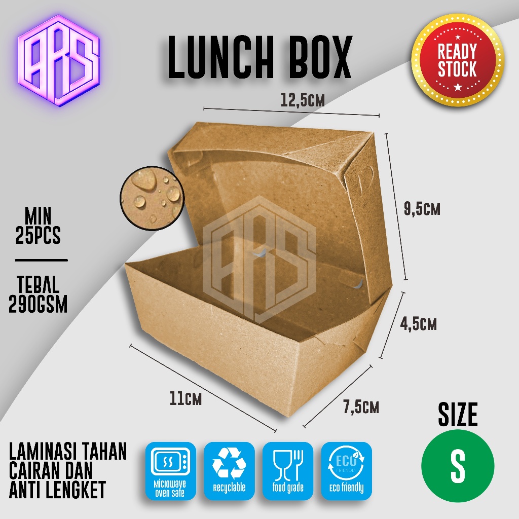 Lunch Box Size S 290gsm Box Dimsum Takoyaki Pisang Keju Kotak Makanan Kraft Paper