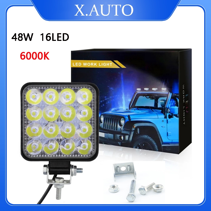 Lampu Kerja Persegi Bulat LED Mobil 48W Lampu Depan Mobil DC12V-60V Lampu Kabut Lampu Sorot Motocros
