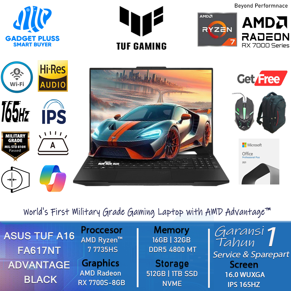 Laptop Asus TUF Gaming A16  FA617NT ADVANTAGE AMD Ryzen 7 7735HS  32GB DDR5 1TB SSD RX-7700S-8GB 165