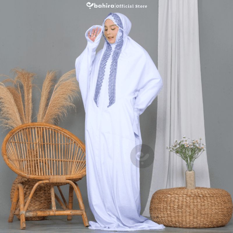 BAHIRA - Mukena Dewasa Terusan Putih Katun Premium Renda Mewah