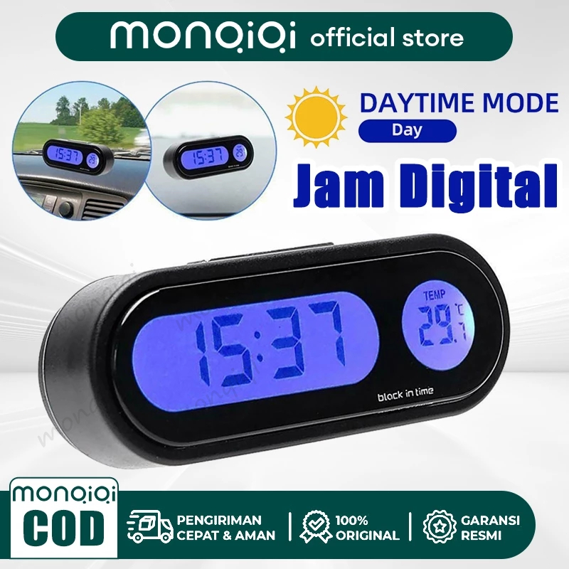 READY Termometer Jam Mobil Jam Digital Led Backlight Biru Dengan Termometer Untuk Dashboard Mobil In