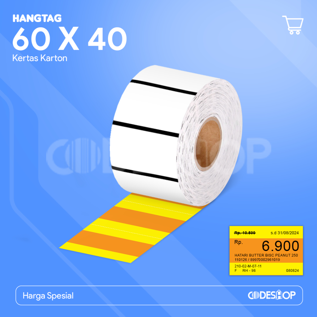 

Codeshop Kertas Price Tag Karton 60 x 40 mm 1 Line Blackmark Label Harga Minimarket