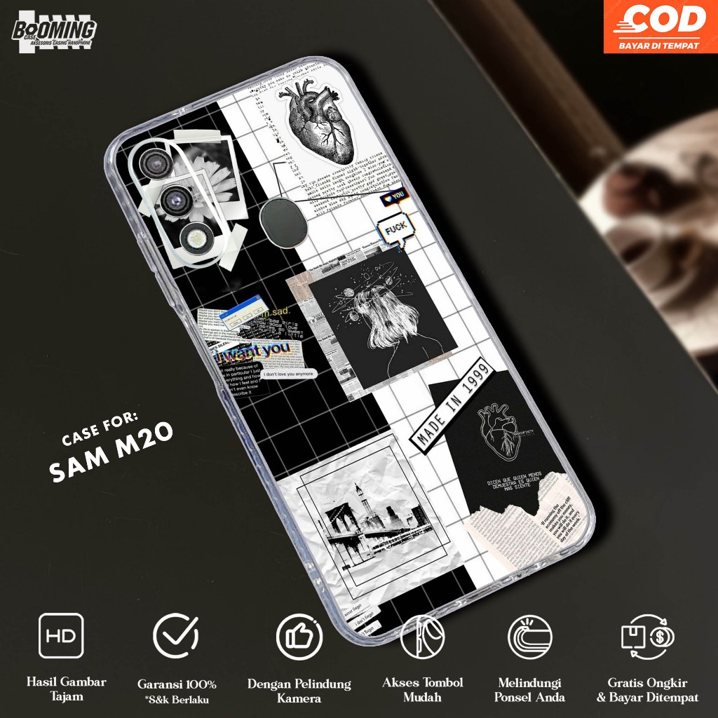 Case Samsung M20 Casing Samsung M20 Motif BLACK AESTHETIC - Clear Case - Softcase Bening Tebal - Cas