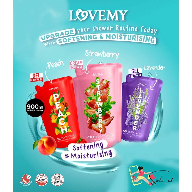 LOVEMY  Cream Body Wash Refill 900ml / Lovemy Strawberry Cream Body Wash Refill 900ml / Lovemy Peach