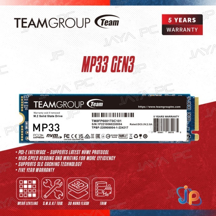 Team SSD MP33 M.2 Pcie Gen3 Nvme 2280 512GB - M2 512 GB
