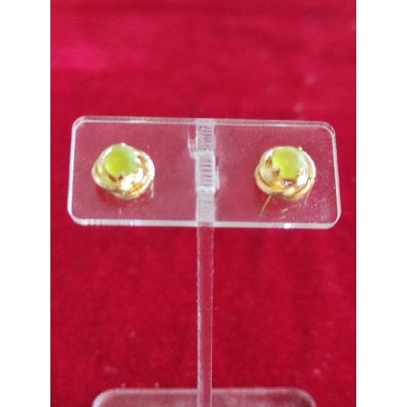 anting sanggul mata kecil warna hijau, anting titanium, anting anak, anting kristal, anting belut, a